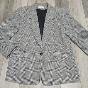 Alfred Dunner Vintage Houndstooth Plaid Wool Blend Blazer Women's 14 Plus